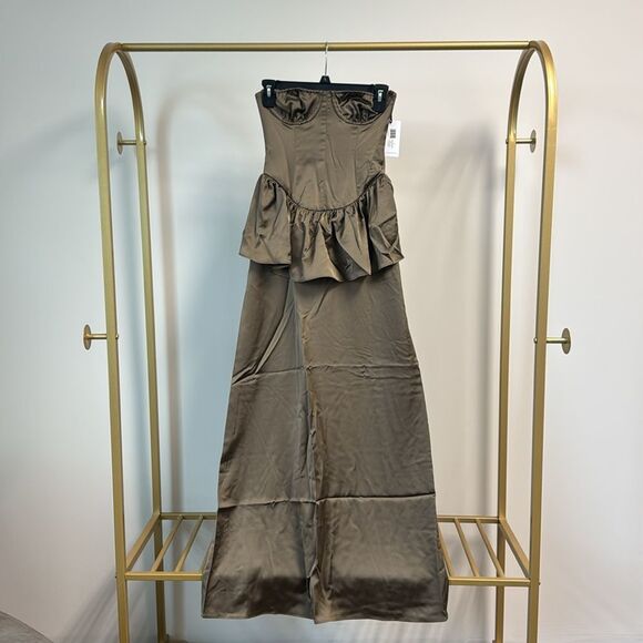 WeWoreWhat Strapless Corset Peplum Maxi Dress Brown 0 - Picture 5 of 10